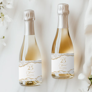 White Gold Agate 25th Wedding Anniversary Party Sparkling Wine Label