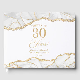 White Gold Agate 30th Wedding Anniversary Party Guest Book