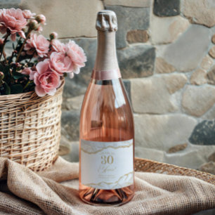 White Gold Agate 30th Wedding Anniversary Party Sparkling Wine Label
