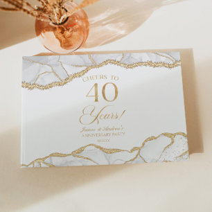 White Gold Agate 40th Wedding Anniversary Party Guest Book