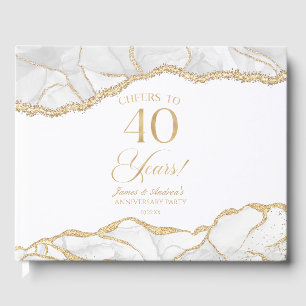 White Gold Agate 40th Wedding Anniversary Party Guest Book