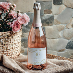 White Gold Agate 40th Wedding Anniversary Party Sparkling Wine Label