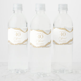 White Gold Agate 40th Wedding Anniversary Party Water Bottle Label