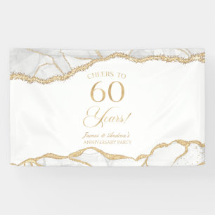 White Gold Agate 60th Wedding Anniversary Party Banner