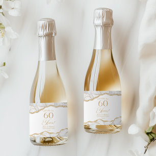 White Gold Agate 60th Wedding Anniversary Party Sparkling Wine Label