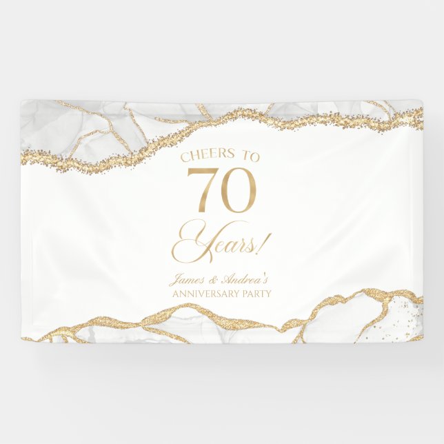 White Gold Agate 70th Wedding Anniversary Party Banner (Horizontal)