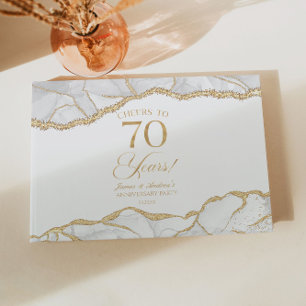 White Gold Agate 70th Wedding Anniversary Party Guest Book