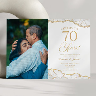 White Gold Agate 70th Wedding Anniversary Party Invitation