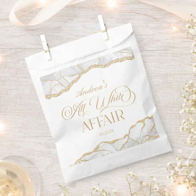 White Gold Agate All White Affair Birthday Party Favour Bags (Clipped)
