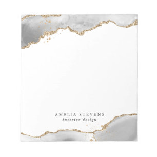 White & Gold Agate Business Notepad