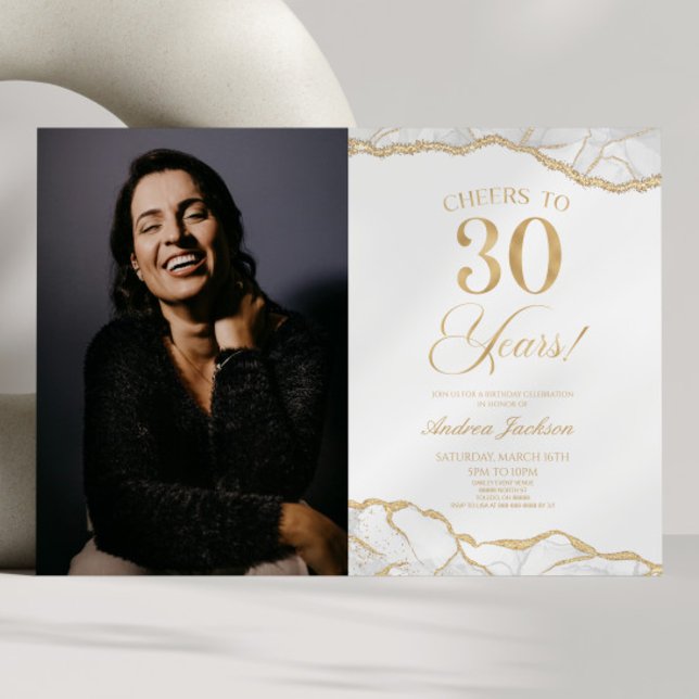 White Gold Agate Picture 30th Birthday Party Invitation (Creator Uploaded)