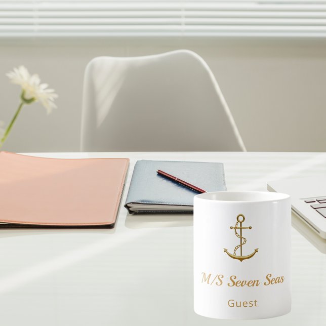 White gold anchor yacht boat name guest coffee mug (Creator Uploaded)