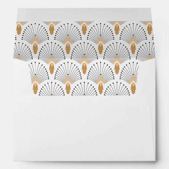White, Gold and Black Art Deco Fan Flower Motif Envelope (Back (Bottom))