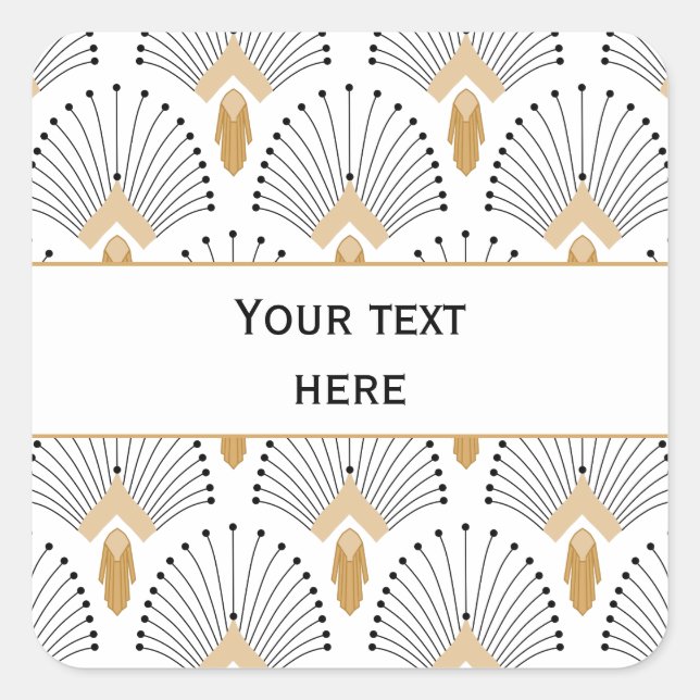 White, Gold and Black Art Deco Fan Flowers Motif  Square Sticker (Front)
