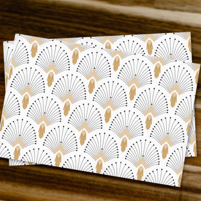 White, Gold and Black Art Deco Fan Flowers Motif Tissue Paper (Creator Uploaded)