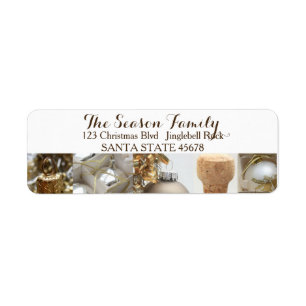 white gold and black Collage Holiday Address Label