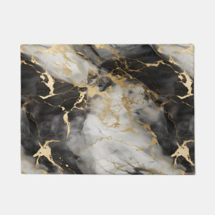 White, Gold and Black Luxury Marble Elegant Doormat