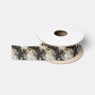 White, Gold and Black Luxury Marble Elegant Satin Ribbon