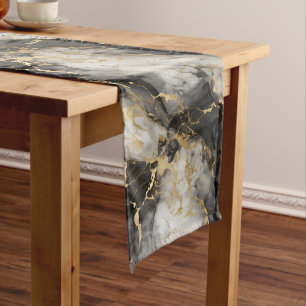 White, Gold and Black Luxury Marble Elegant Short Table Runner