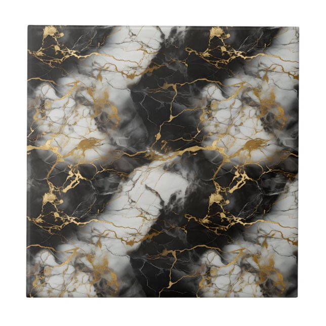 White, Gold and Black Luxury Marble Elegant Tile (Front)
