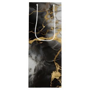 White, Gold and Black Luxury Marble Elegant Wine Gift Bag