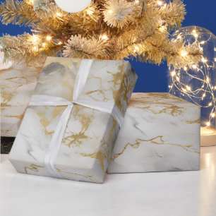 White, Gold and Black Luxury Marble Elegant Wrapping Paper