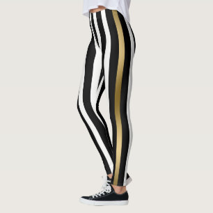 White, Gold And Black Stripes Leggings