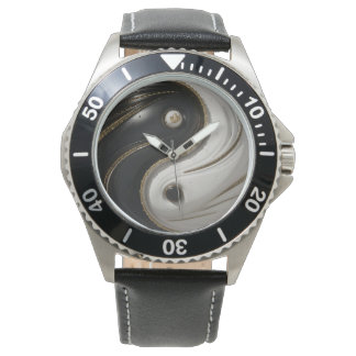 White Gold and Black Stylish Yin Yang Watch