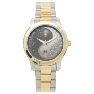  White Gold and Black Yin Yang Watch