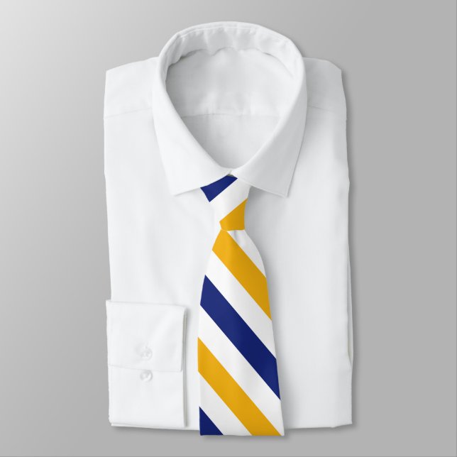 White Gold and Blue University Stripe Tie (Tied)