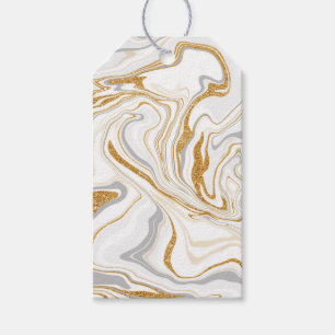 White, Gold and Grey Marble Like Swirls Fluid Art Gift Tags