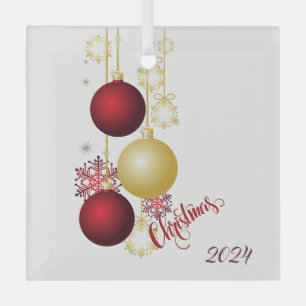White, Gold and Red Christmas Party Glass Tree Decoration