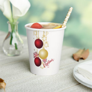White, Gold and Red Christmas Party Paper Cups
