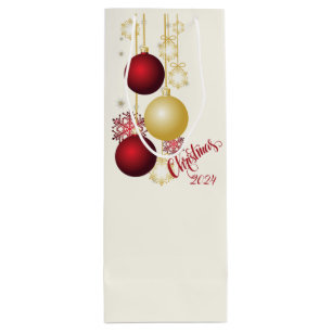 White, Gold and Red Christmas Party Wine Gift Bag
