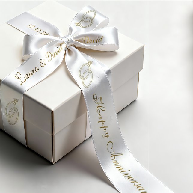  White Gold Anniversary Personalised Name Date Satin Ribbon (Creator Uploaded)