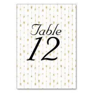 White &  Gold Arrows Pattern Table Number