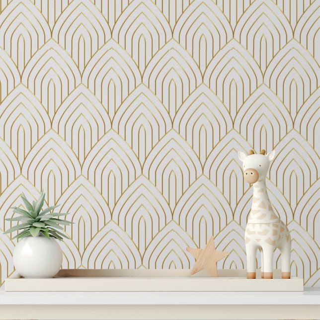 White Gold Art Deco Geometric Arch Wallpaper (Creator Uploaded)