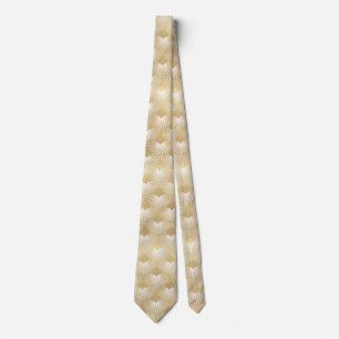 White & Gold Art-deco Geometric Pattern Tie