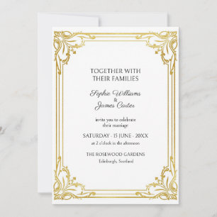 White Gold Art Nouveau Scroll Wedding Invitation