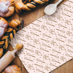 White & Gold Baking Whisk & Piping Bag Pattern Tissue Paper