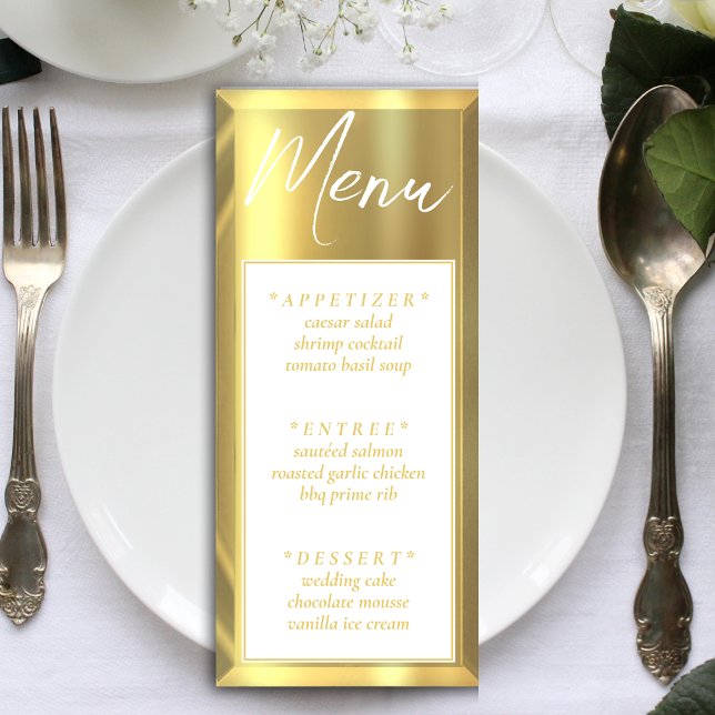 White & Gold Bar Elegant Wedding Reception Menu (White & Gold Bar Elegant Wedding Reception Menu)
