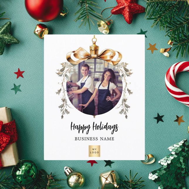 White gold bauble photo business Christmas card (Creator Uploaded)