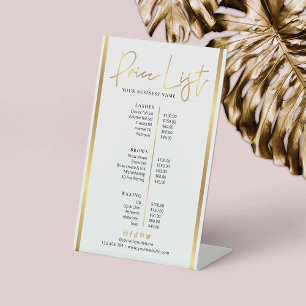 White & Gold Beauty Salon Glam Modern Price List Pedestal Sign