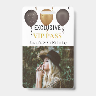 White Gold Birthday Party Photo Custom Pass VIP ID Badge