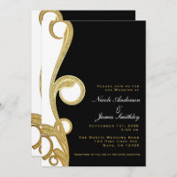 White Gold Black Chic Elegant Swirl Wedding