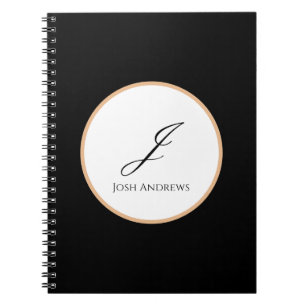 White, Gold & Black Initial Name Personalised Notebook