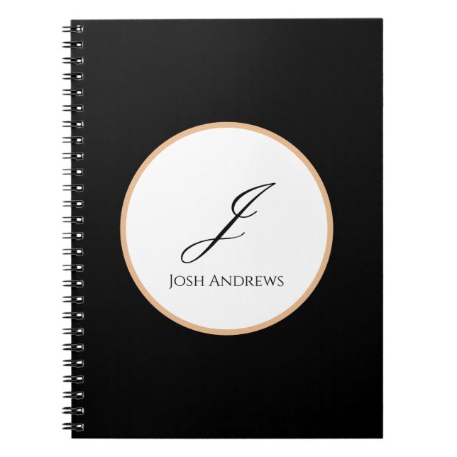 White, Gold & Black Initial Name Personalised  Notebook (Front)