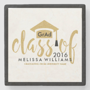 White Gold & Black Modern Class Of 2016 Stone Coaster