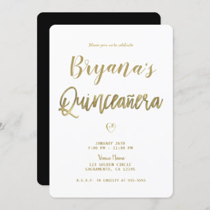 White Gold & Black Modern Minimal 15 Quinceañera Invitation