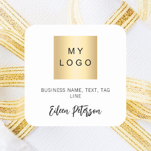 White gold black name signature business logo square sticker